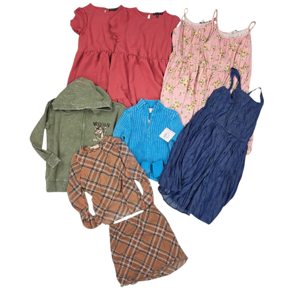 Bundle Of Girls Dresses, Zip Ups And Set Size M/L 8-10